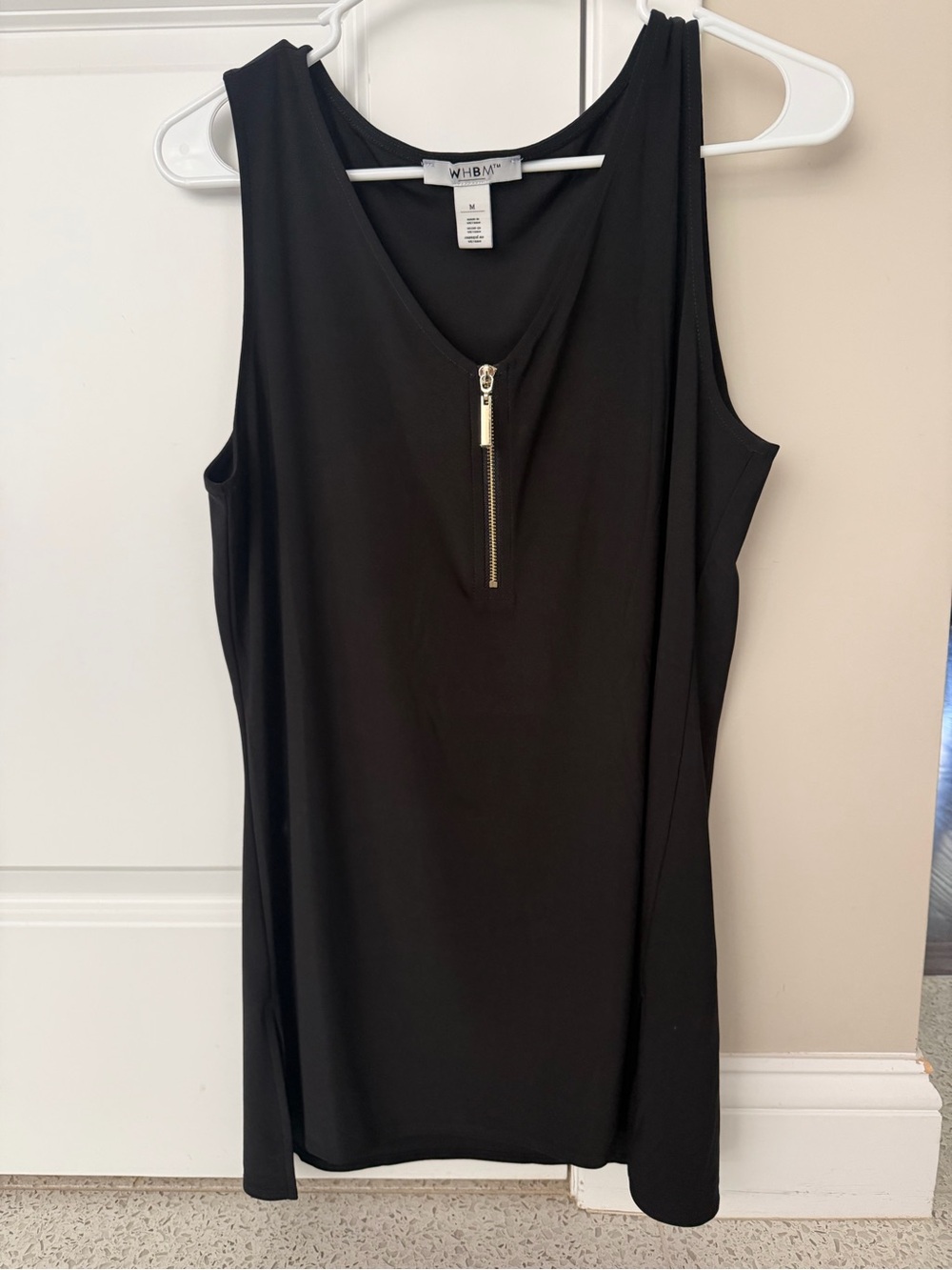 WHBM Black Sleeveless Zip-Front Tank